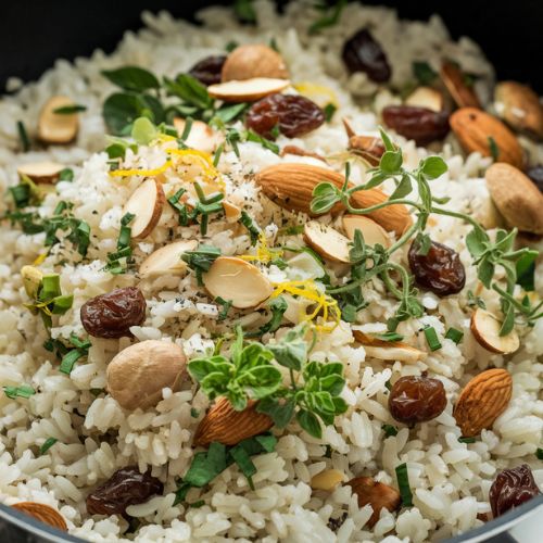 Arroz Vegano com Castanhas e Ervas Frescas Sem Glúten