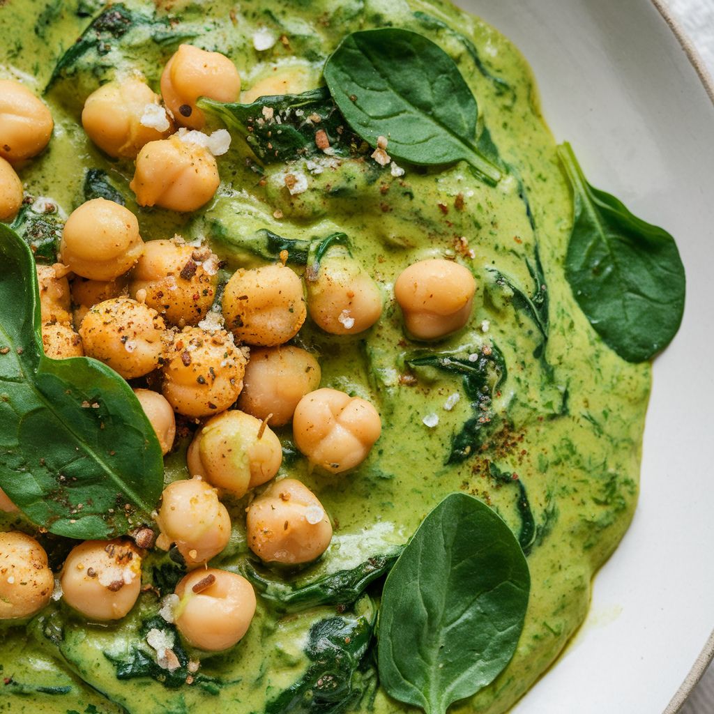 Grão-de-Bico ao Molho de Espinafre Vegano Fitness