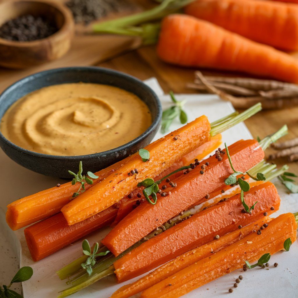 Palitinhos Veganos de Cenoura com Molho de Mostarda Fitness
