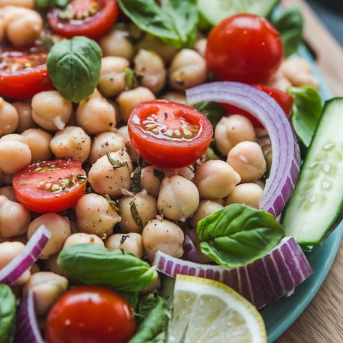 Salada Vegana Low Carb com Grão-de-Bico e Tomate Cereja