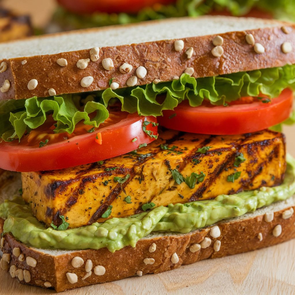 Sanduíche Natural Vegano com Recheio de Tofu e Alface Low Carb