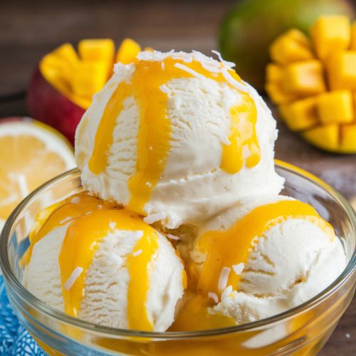 Sorvete Vegano de Coco com Calda de Manga Sem Açúcar