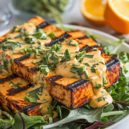 Tofu Grelhado Vegano com Molho de Laranja e Ervas Low Carb
