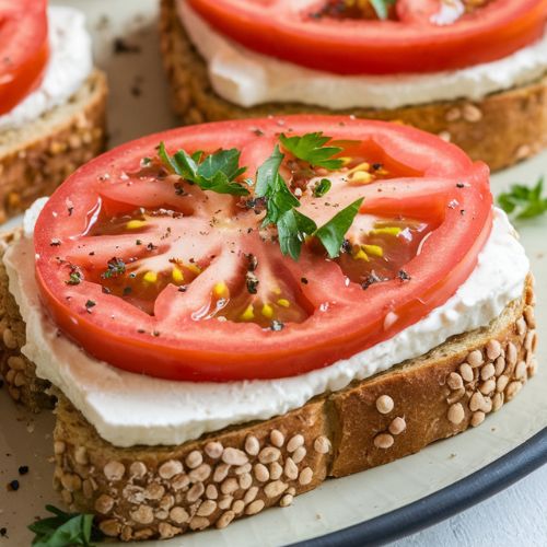 Torrada Vegana com Creme de Tofu e Tomate Low Carb